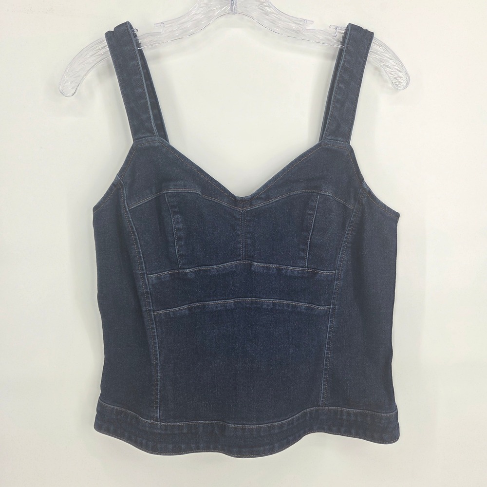 White House Black Market Denim Corset Top 10 Blue Dark Wash Western Americana